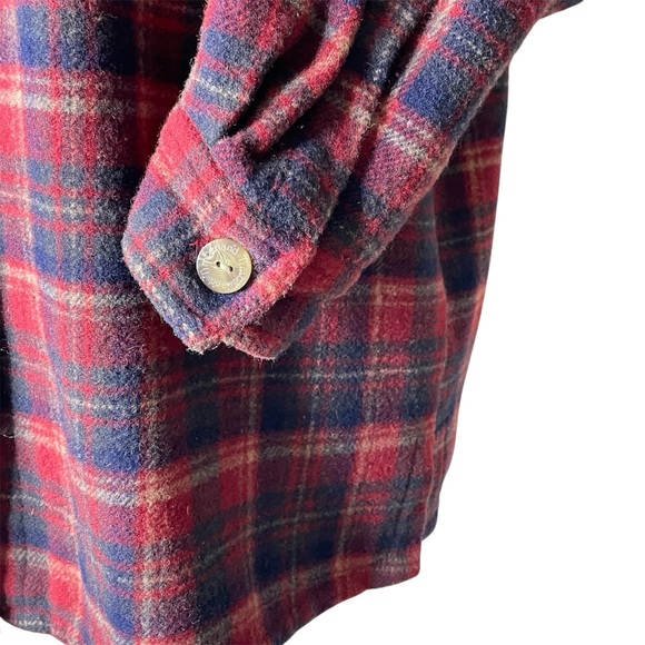 Timberland Wool Plaid Button Up Shirt M Red Black Tan Women’s Shacket - Picture 6 of 7